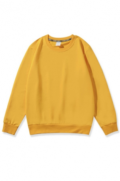 Freestyle Sweatshirt Whole Colored Ribbed Hem Crew Neck Long Sleeves Baggy Pullover Sweatshirt for Boys