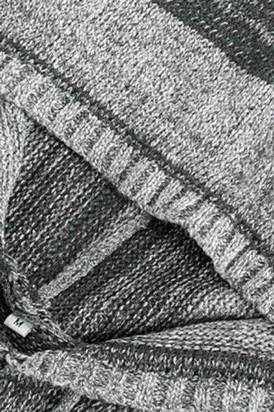 Modern Mens Drawstring Hoodie Stripe Print Long-Sleeved Pocket Detail Rib Cuffs Loose Fit Hoodie