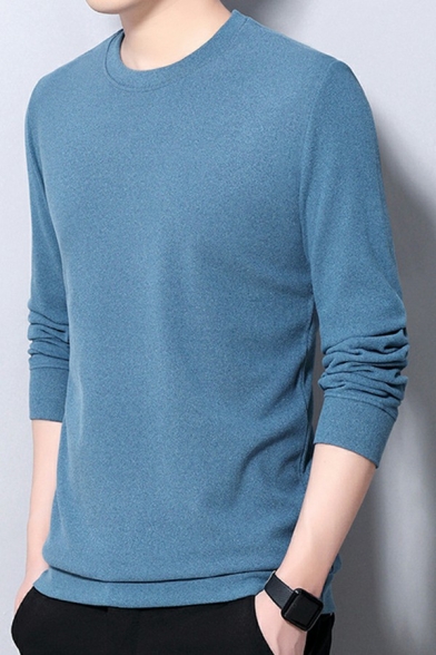 Modern Mens Sweatshirt  Solid Color Long-Sleeved Rib Cuffs Regular Fit Sweatshirt