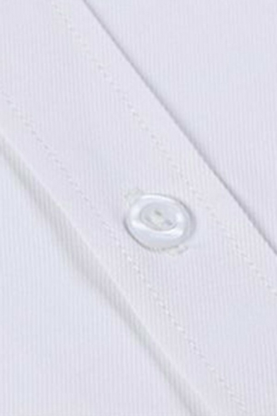 Vintage Mens Shirt Pure Color Long-Sleeved Button Closure Pointed Collar Slim Fit Shirt in White