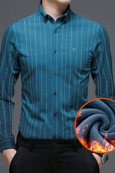 Chic Men's Shirt Solid Button Detail Turn-down Collar Long-sleeved Regular Shirt