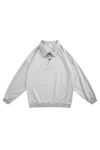 Dashing Mens Sweatshirt Stripe Printed Long Sleeve Polo Collar Rib Cuffs Loose Fit Sweatshirt