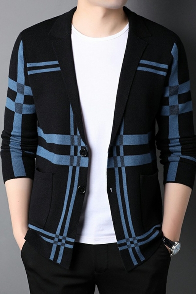 Mens Basic Cardigan Sweater Color Block Long-Sleeved Regular Fit Cardigan Sweater
