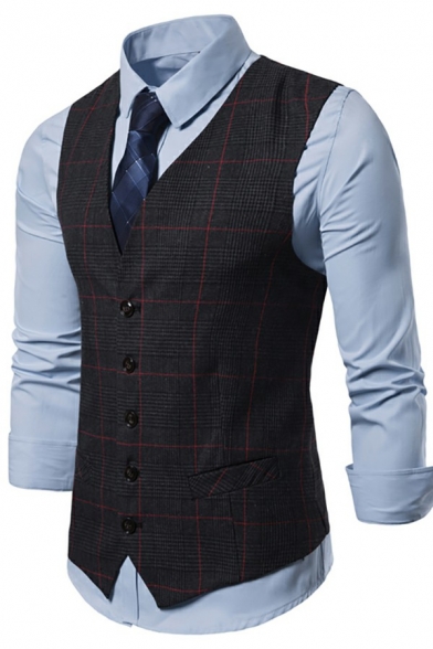 Guys Fashionable Suit Vest Whole Colored Button Fly V-Neck Regular Suit Vest