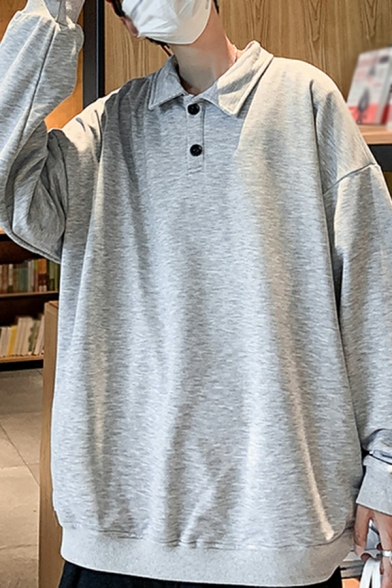 Dashing Mens Sweatshirt Stripe Printed Long Sleeve Polo Collar Rib Cuffs Loose Fit Sweatshirt