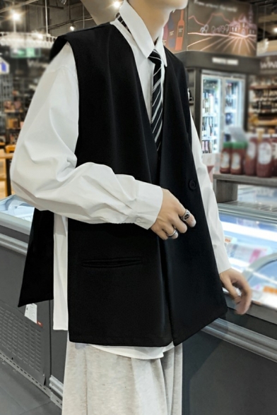 Men's Popular Suit Vest Plaid Printed Sleeveless Pocket Detail V-Neck Loose Fitted Suit Vest