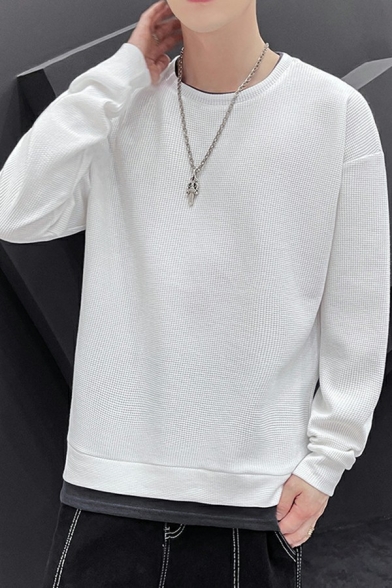 Trendy Mens Sweatshirt Solid Color Long-Sleeved Pocket Detail Regular Fit Sweatshirt