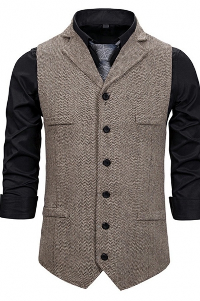 Men Pop Suit Vest Solid Color Collar Button Closure Side Pocket Slimming Suit Vest