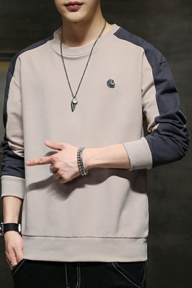 Boy's Street Style Sweatshirt Contrast Color Long Sleeves Crew Neck Regular Fitted Pullover Sweatshirt