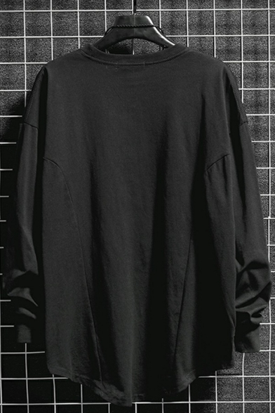 Hot Boys Sweatshirt Whole Colored Irregular Hem Regular Round Neck Long-Sleeved Pullover Sweatshirt