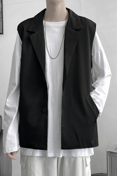 Men Popular Blazer Vest Lapel Collar Single Breasted Solid Color Loose Fitted Blazer Vest