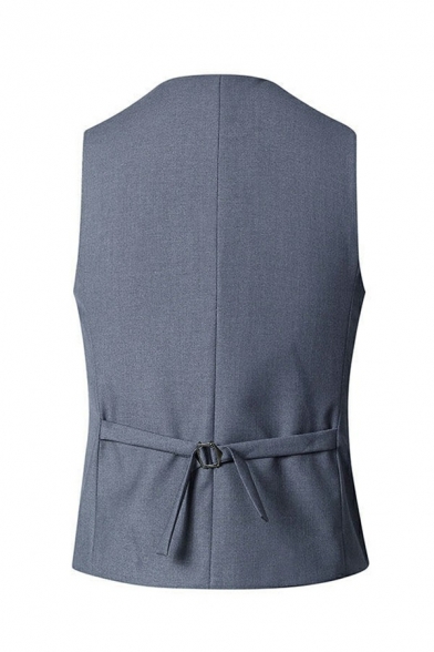 Stylish Suit Vest Pure Color Sleeveless Slim Fitted V Neck Single Breasted Blazer Vest for Men