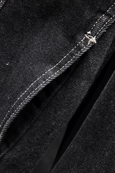 Fancy Mens Jacket Pure Color Chest Collar Spread Collar Long Sleeve Regular Button Fly Denim Jacket