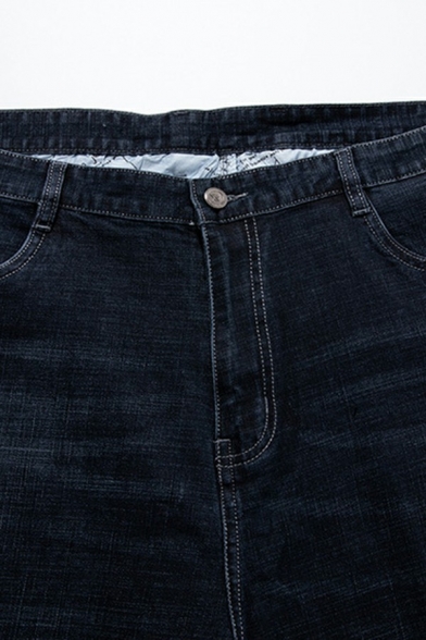 Unique Guy's Jeans Plain Pocket Designed Long Length Relaxed Zip Placket Mid Rise Jeans