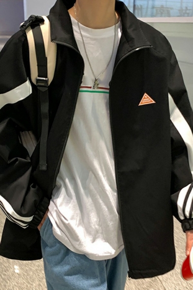 Urban Boys Stripe Printed Long Sleeve Lapel Collar Leisure Varsity Baseball Jacket
