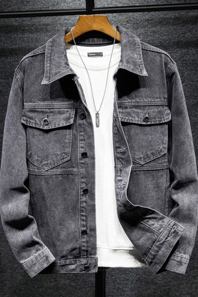 Boyish Guys Jacket Ombre Pattern Chest Pocket Regular Spread Collar Button Up Denim Jacket