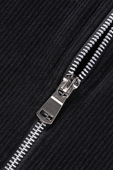 Fashion Guys Jacket Pure Color Front Pocket Stand Collar Long Sleeve Regular Zipper Baseball Jacket