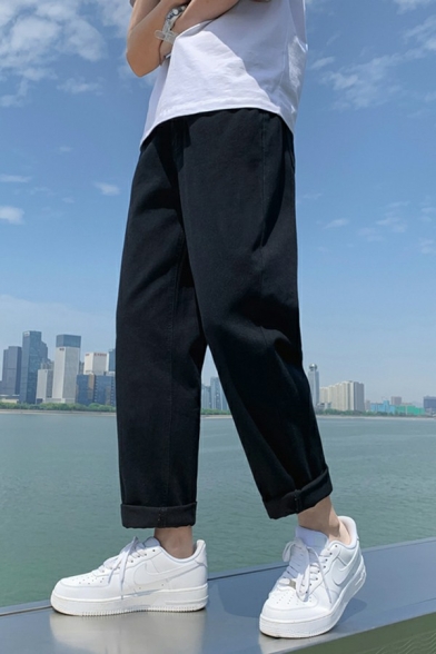 Urban Mens Pants Plain Drawstring Waist Mid Rise Pocket Detail Regular Fit Pants
