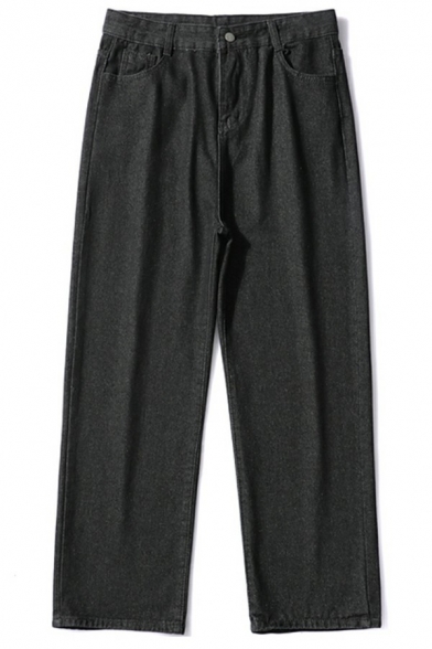 Street Look Mens Pants Solid Color Zip Placket Mid Rise Full Length Regular Fit Pants