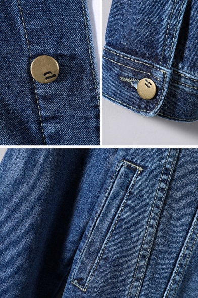 Elegant Jacket Solid Color Chest Pocket Spread Collar Regular Button Placket Denim Jacket for Men