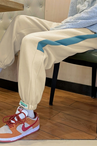 Popular Mens Pants Side Stripe Pattern Elastic Waist Mid Rise Loose Fit Pants