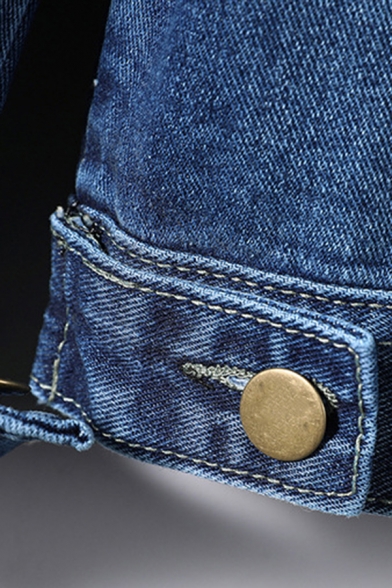 Elegant Jacket Solid Color Chest Pocket Spread Collar Regular Button Placket Denim Jacket for Men