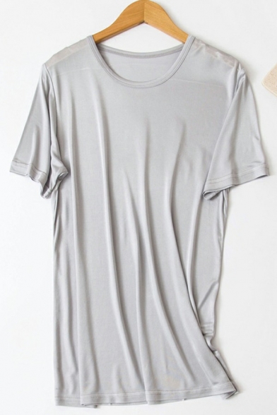 Casual Tee Top Whole Colored Round Collar Short-sleeved Regular Fit T-shirt for Men