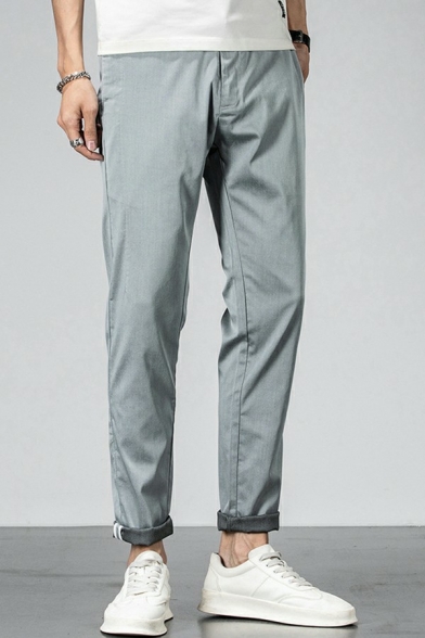 Dashing Mens Pants Solid Color Button Closure Mid Rise Regular Fit Pants