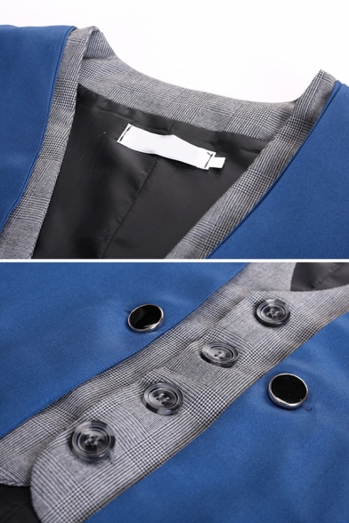 Fashion Suit Vest Contrast Color V-Neck Fake Two Pieces Skinny Button Up Suit Vest for Men