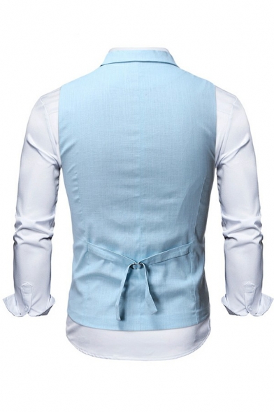 Men Urban Suit Vest Whole Colored Sleeveless Slim Fit Lapel Collar Button Fly Suit Vest