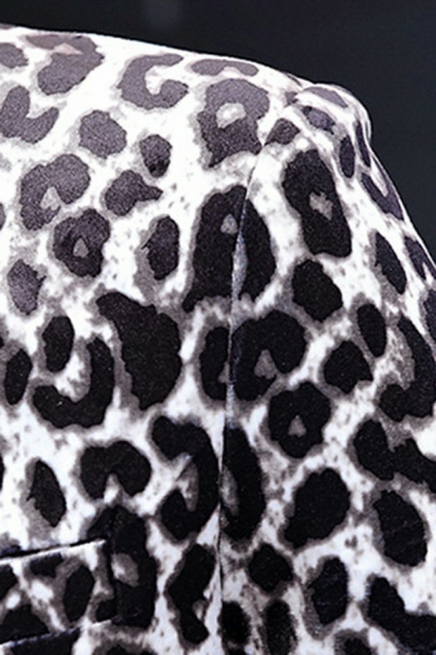 Mens Street Style Blazer Leopard Print Lapel Collar Long Sleeve Slim Button up Suit Blazer