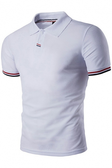 Simple Polo Shirt Contrast Trim Spread Collar Short Sleeve Skinny Polo Shirt for Men