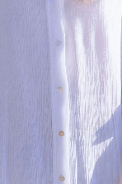 Trendy V-Neck Shirt Solid Color Button Up Split Side Long Shirt for Women