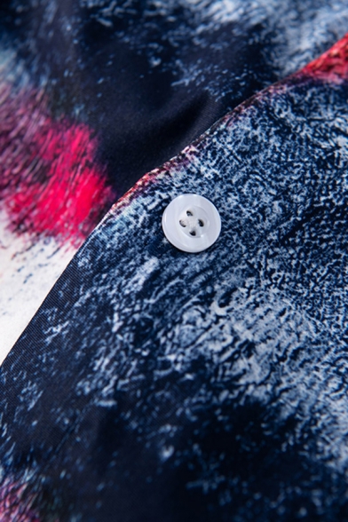 Urban Mens Shirt Painted Long Sleeve Lapel Collar Loose Fit Button Shirt