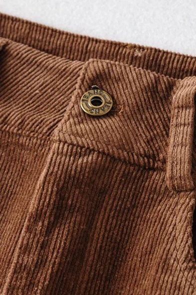 Vintage Plain Corduroy Pants High Waist Zipper Fly Long Length Bootcut Pants for Women