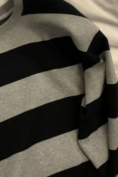 Modern Girls Sweatshirt Striped Pattern Crew Neck Long Sleeve Oversized Sweatshirt