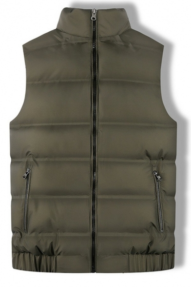Urban Guys Vest Whole Colored Pocket Stand Collar Relaxed Fitted Zip Placket Vest