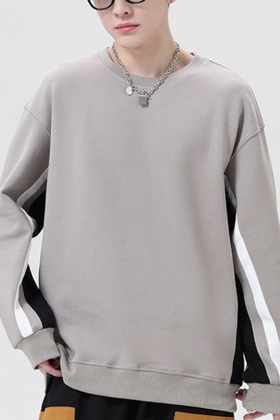 Urban Mens Sweatshirt Solid Color Round Neck Long Sleeve Rib Cuffs Regular Fitted Sweatshirt