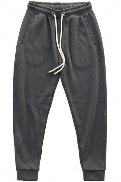 Daily Mens Pants Solid Color Drawstring Waist Mid Rise Full Length Regular Fit Pants