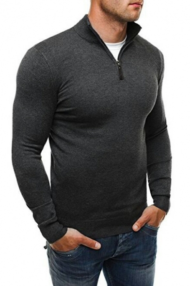 Leisure Men's Sweater Plain 1/4 Zipper Collar Long Sleeve Slimming Pullover Sweater