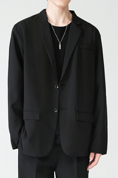 Simple Boys Suit Pure Color Long-Sleeved Lapel Collar Button Closure Pocket Detail Regular Fit Blazer Suit