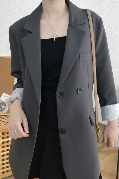 Trendy Womens Blazer Plain Button Down Notched Lapel Collar Relaxed Fit Suit Jacket
