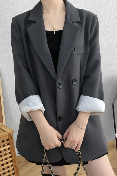 Trendy Womens Blazer Plain Button Down Notched Lapel Collar Relaxed Fit Suit Jacket
