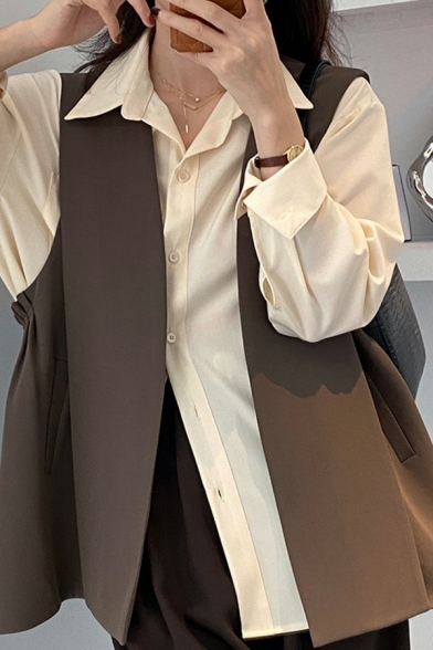 Unique Suit Vest Solid Color Open Front Sashes Detail Loose Fit Vest for Women