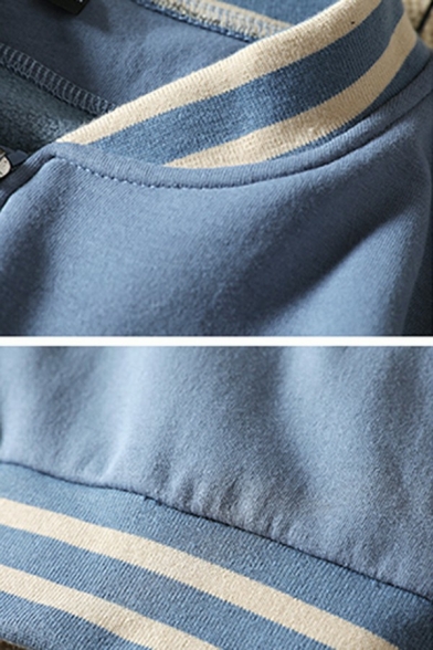 Simple Jacket Contrast Line Pocket Loose Long-Sleeved Stand Collar Baseball Jacket for Men