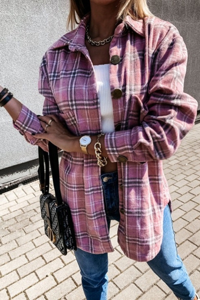 Street Look Girls Jacket Plaid Spread Collar Single Breasted Long Sleeve Oversized Jacket