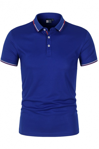 Boyish Polo Shirt Contrast Line Turn-down Collar Short Sleeve Slim Button Fly Polo Shirt