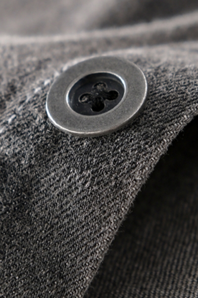 Casual Jacket Plain Button Closure Long Sleeve Spread Collar Regular Fit Denim Jacket for Boys