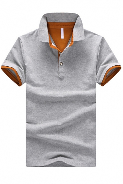 Leisure Men's Polo Shirt Contrast Line Stand Collar Short-sleeved Relaxed Fit Polo Shirt