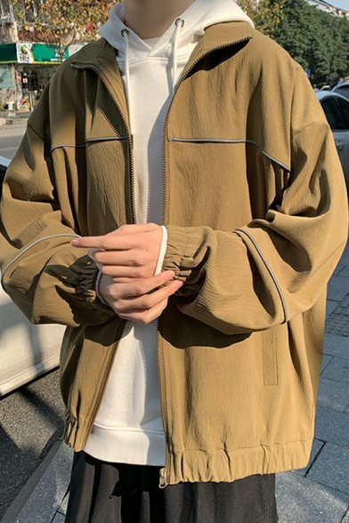 Men Unique Jacket Pure Color Spread Collar Pocket Long Sleeve Oversized Casual Jacket